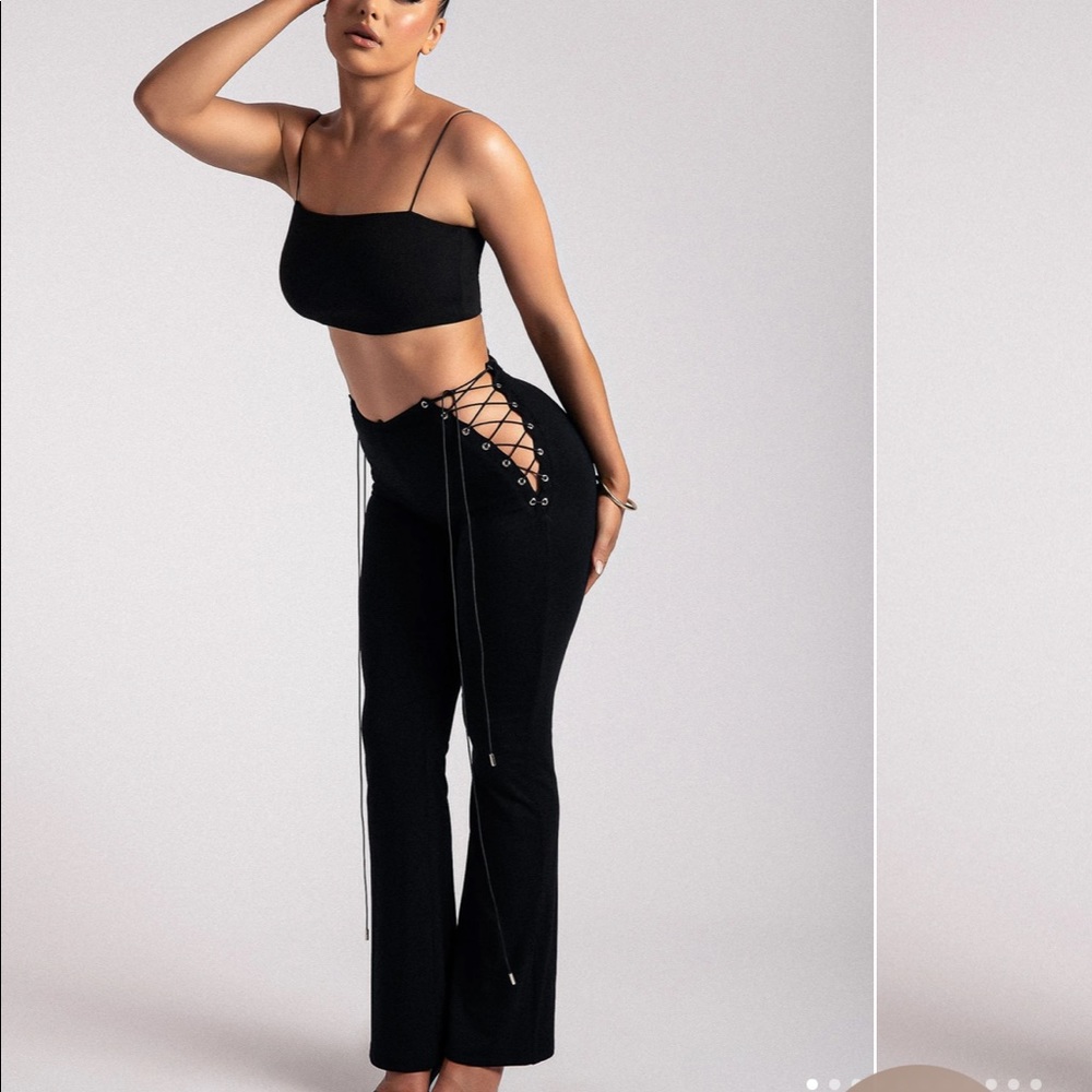 Black lace up flare pants